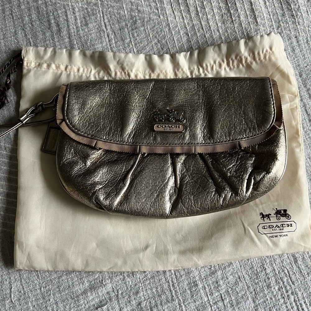 Madison metallic leather clutch